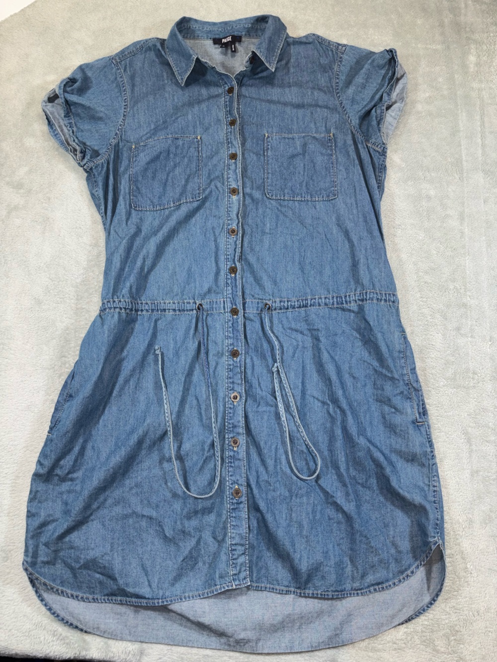 PAIGE Denim Short Sleeve Drawstring Utility Shirt Dress - Size L